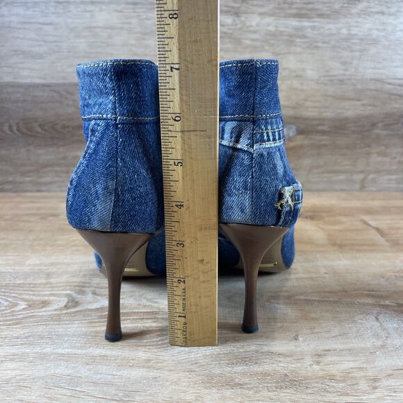 Vintage Dolce Gabbana Denim Patchwork Booties 37.5 US 7.5 - Picture 5 of 13
